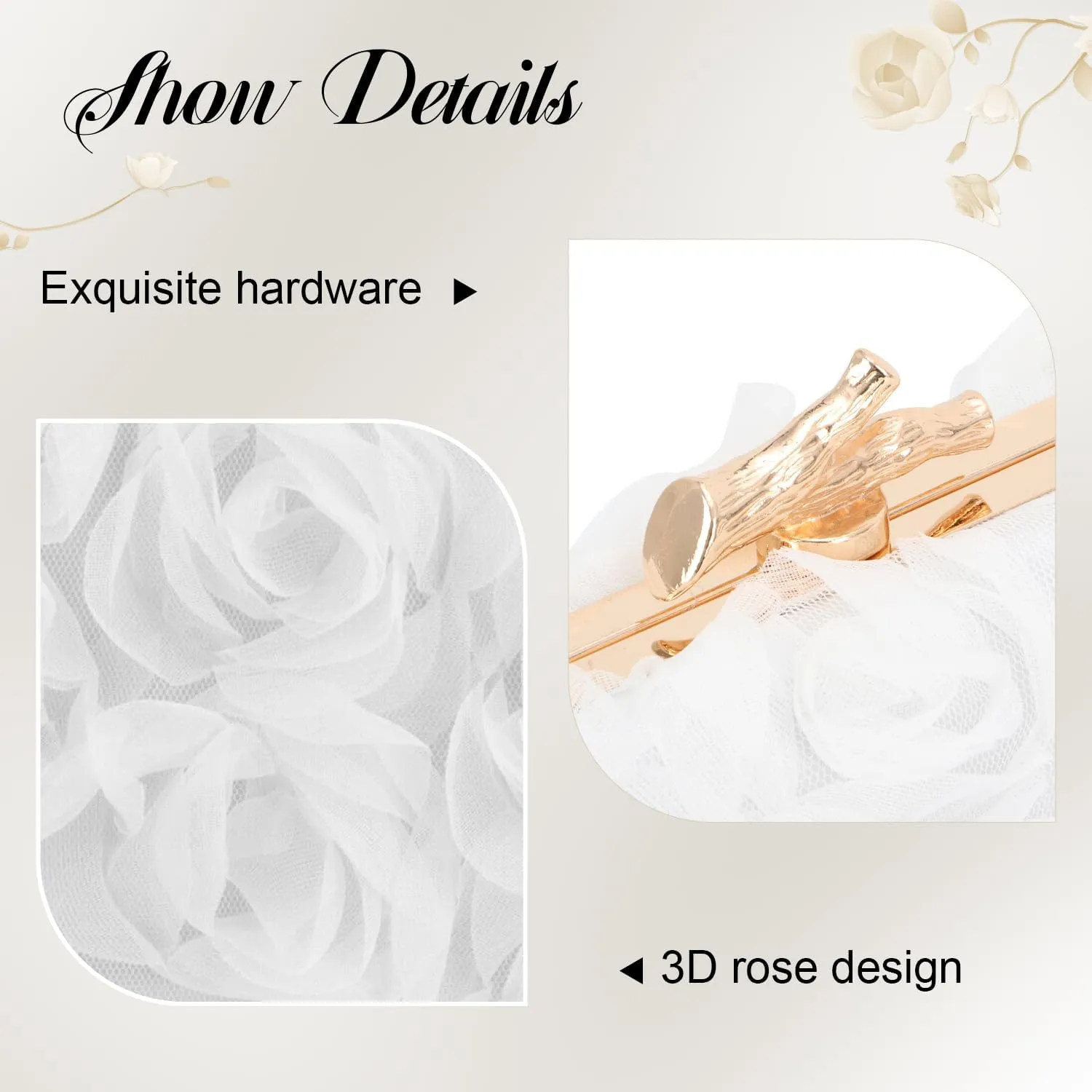 Women's Lace Floral Clutch Purses Formal Flower Evening Handbags with Chain for Wedding, Prom, Party