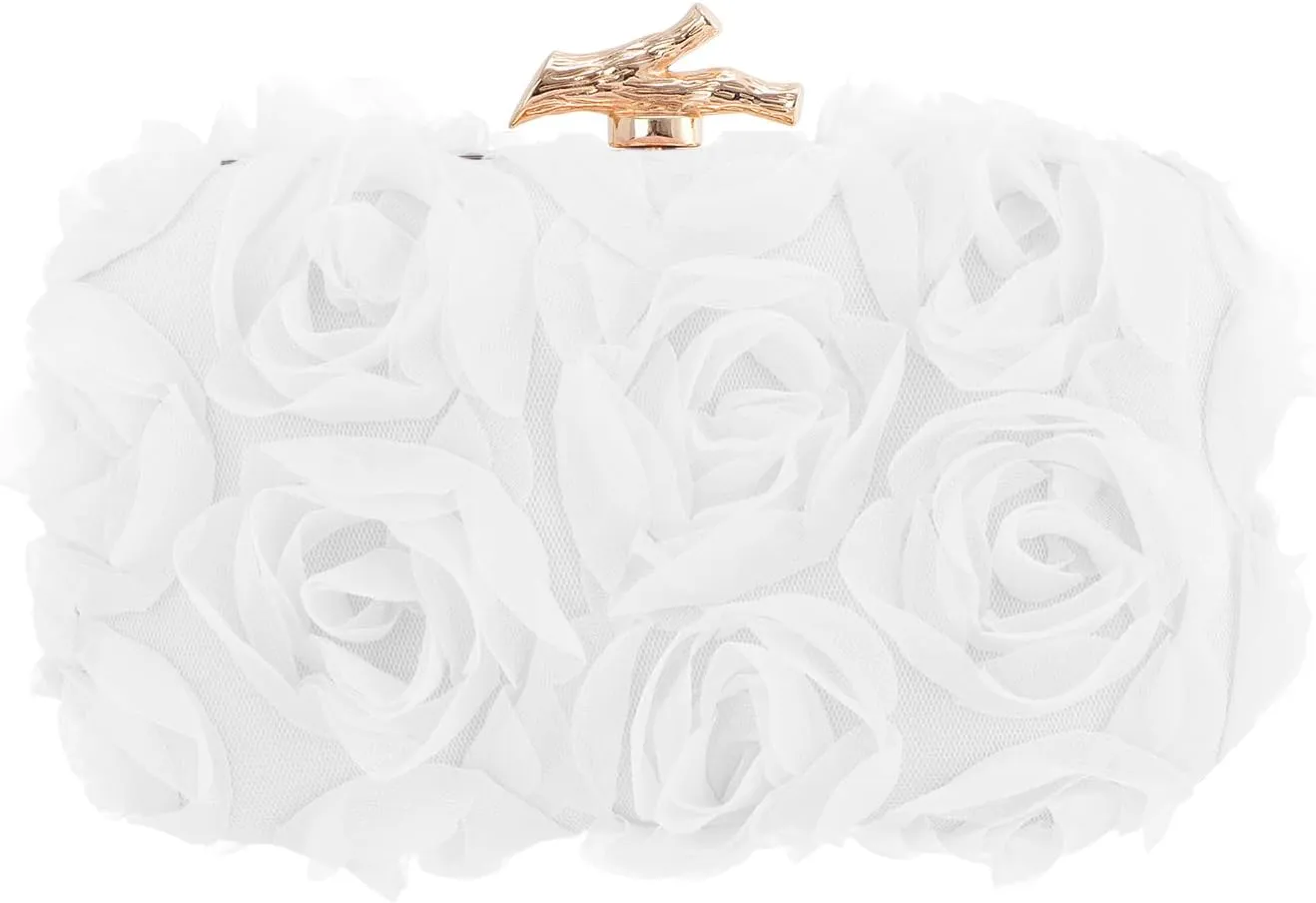Women's Lace Floral Clutch Purses Formal Flower Evening Handbags with Chain for Wedding, Prom, Party