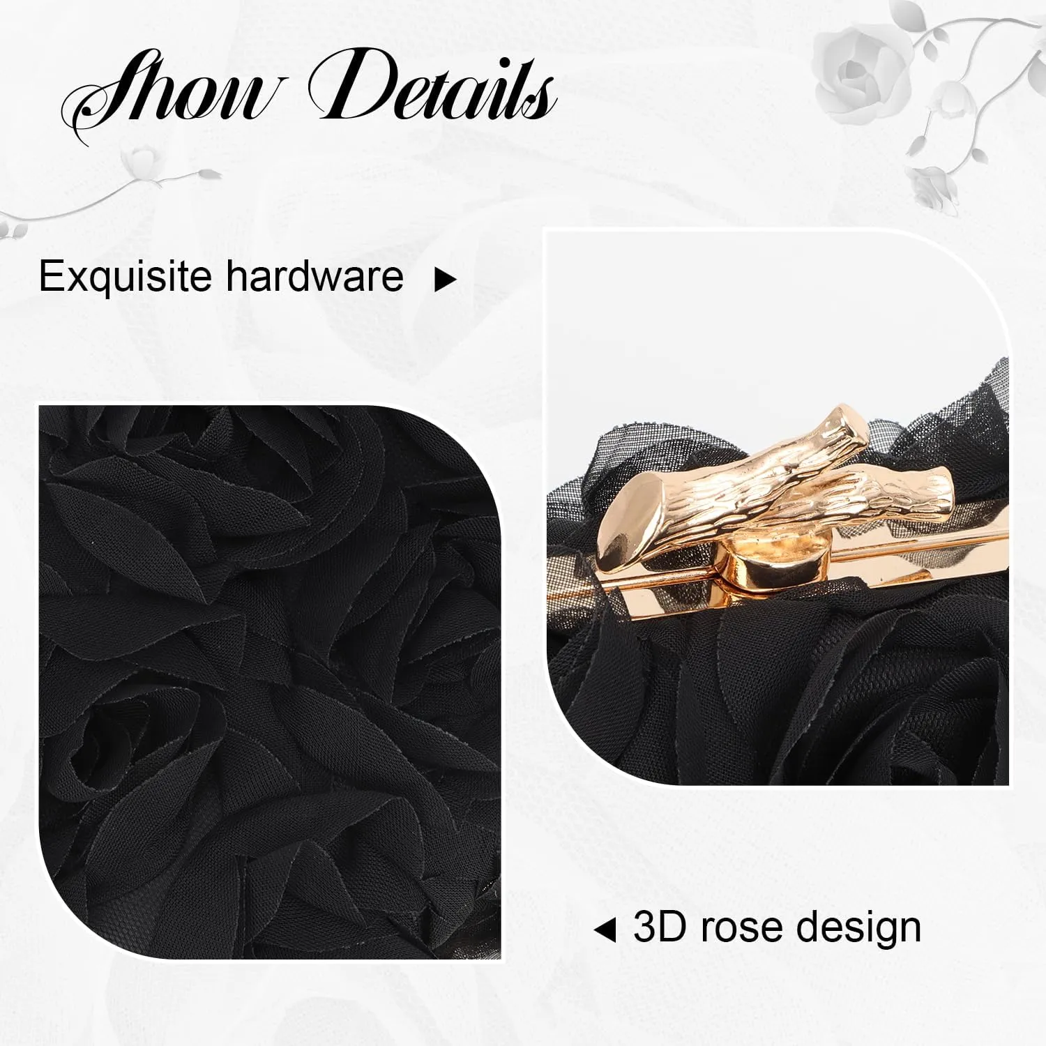 Women's Lace Floral Clutch Purses Formal Flower Evening Handbags with Chain for Wedding, Prom, Party