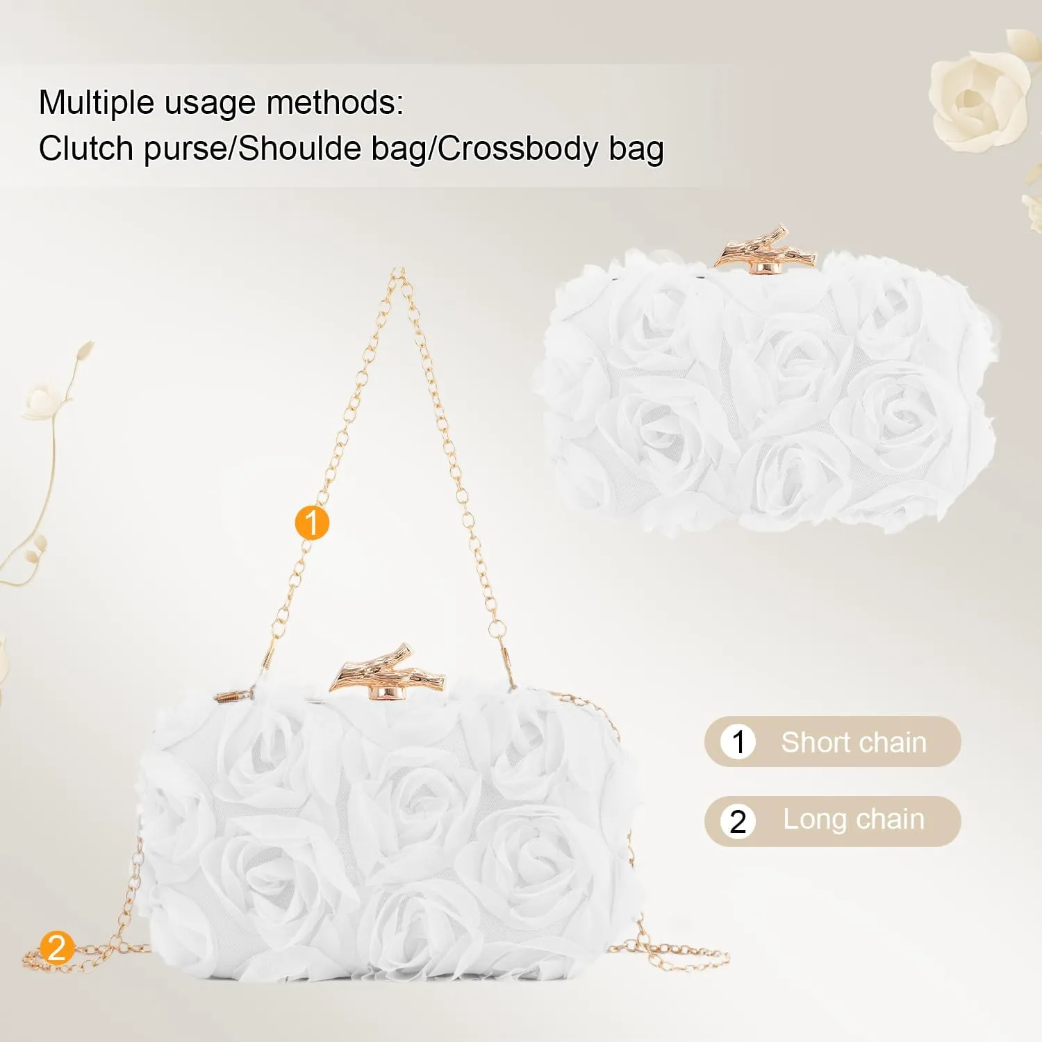 Women's Lace Floral Clutch Purses Formal Flower Evening Handbags with Chain for Wedding, Prom, Party