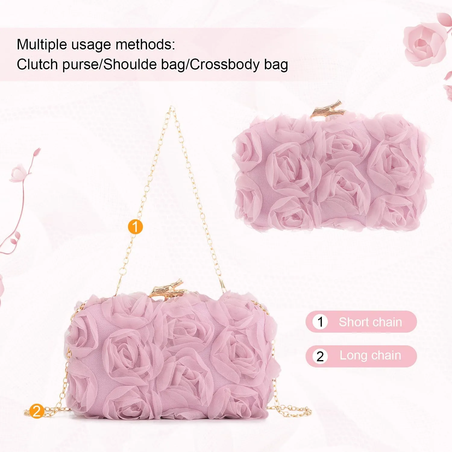 Women's Lace Floral Clutch Purses Formal Flower Evening Handbags with Chain for Wedding, Prom, Party
