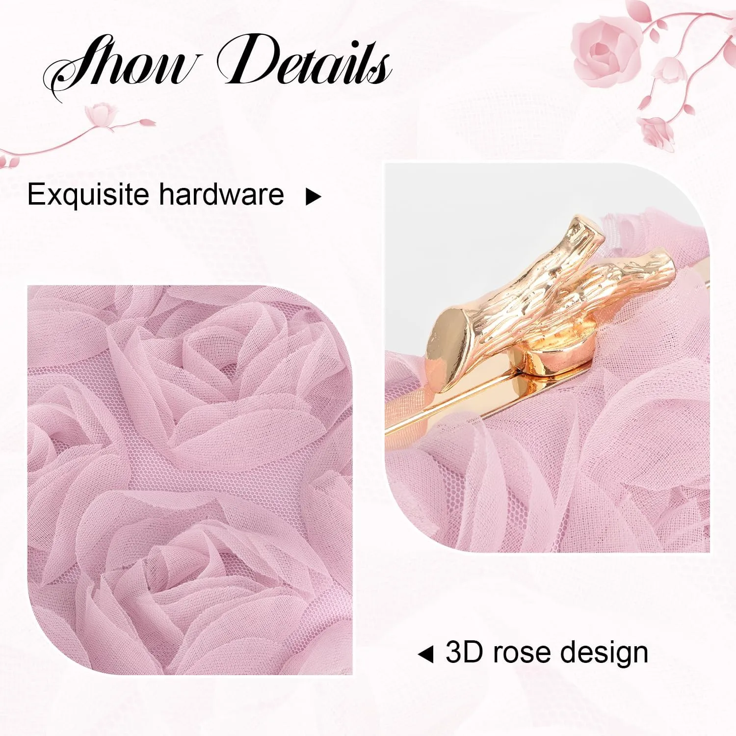 Women's Lace Floral Clutch Purses Formal Flower Evening Handbags with Chain for Wedding, Prom, Party