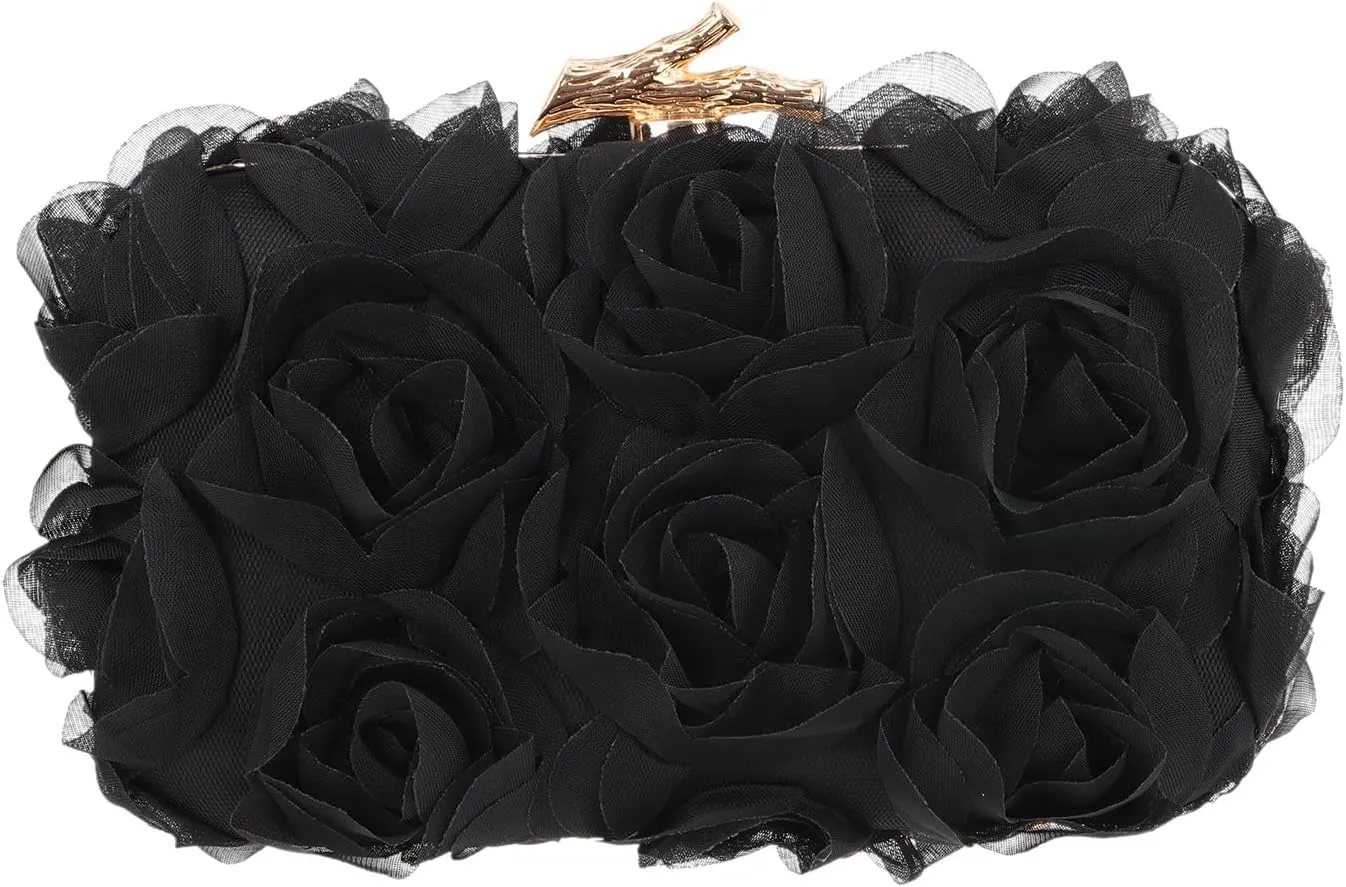 Women's Lace Floral Clutch Purses Formal Flower Evening Handbags with Chain for Wedding, Prom, Party