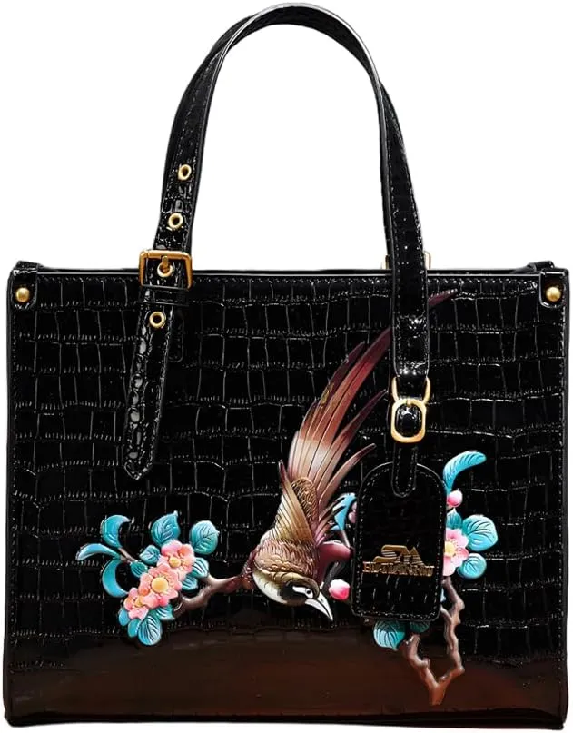 Women's Leather Bags and Handbags Crocodile Vintage Embossed Top Handle Crossbody with Shoulder Strap