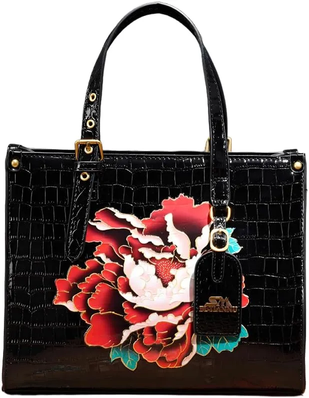 Women's Leather Bags and Handbags Crocodile Vintage Embossed Top Handle Crossbody with Shoulder Strap