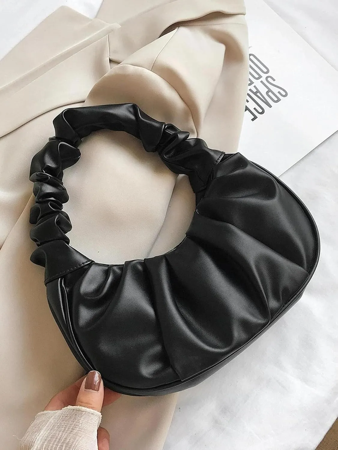 Women's Mini Purse Pleated Shoulder Bag Small Ruched Hangbags Cute Hoto Denim Clutch Bags