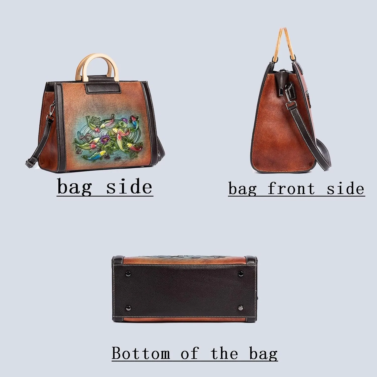 Women's Retro Crossbody Bag, Leather Shoulder Bag, Pure Hand-carved Handbag, Large Capacity Shoulder Bag