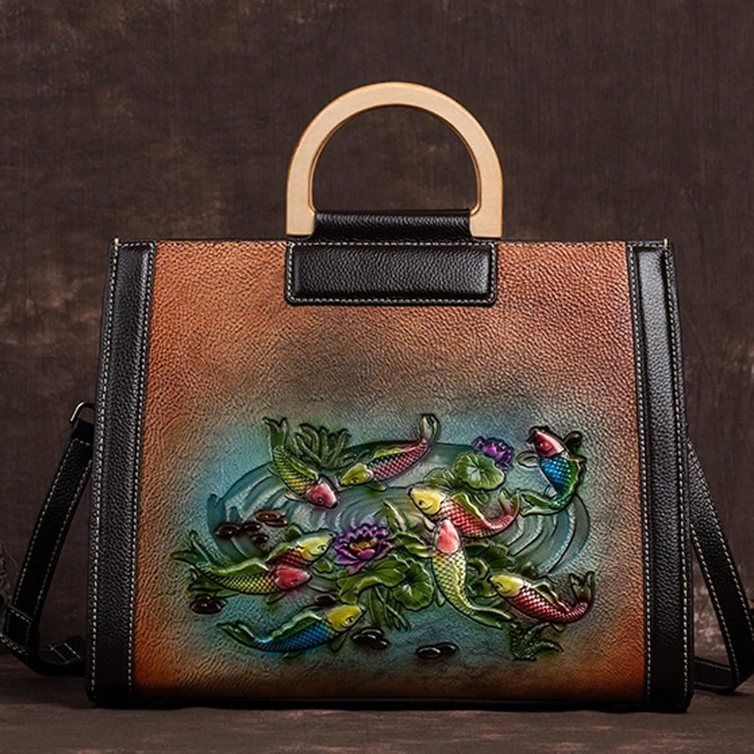 Women's Retro Crossbody Bag, Leather Shoulder Bag, Pure Hand-carved Handbag, Large Capacity Shoulder Bag