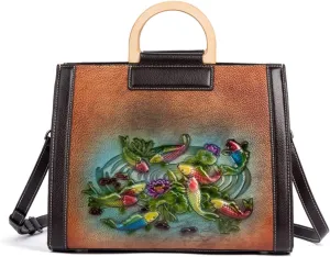 Women's Retro Crossbody Bag, Leather Shoulder Bag, Pure Hand-carved Handbag, Large Capacity Shoulder Bag