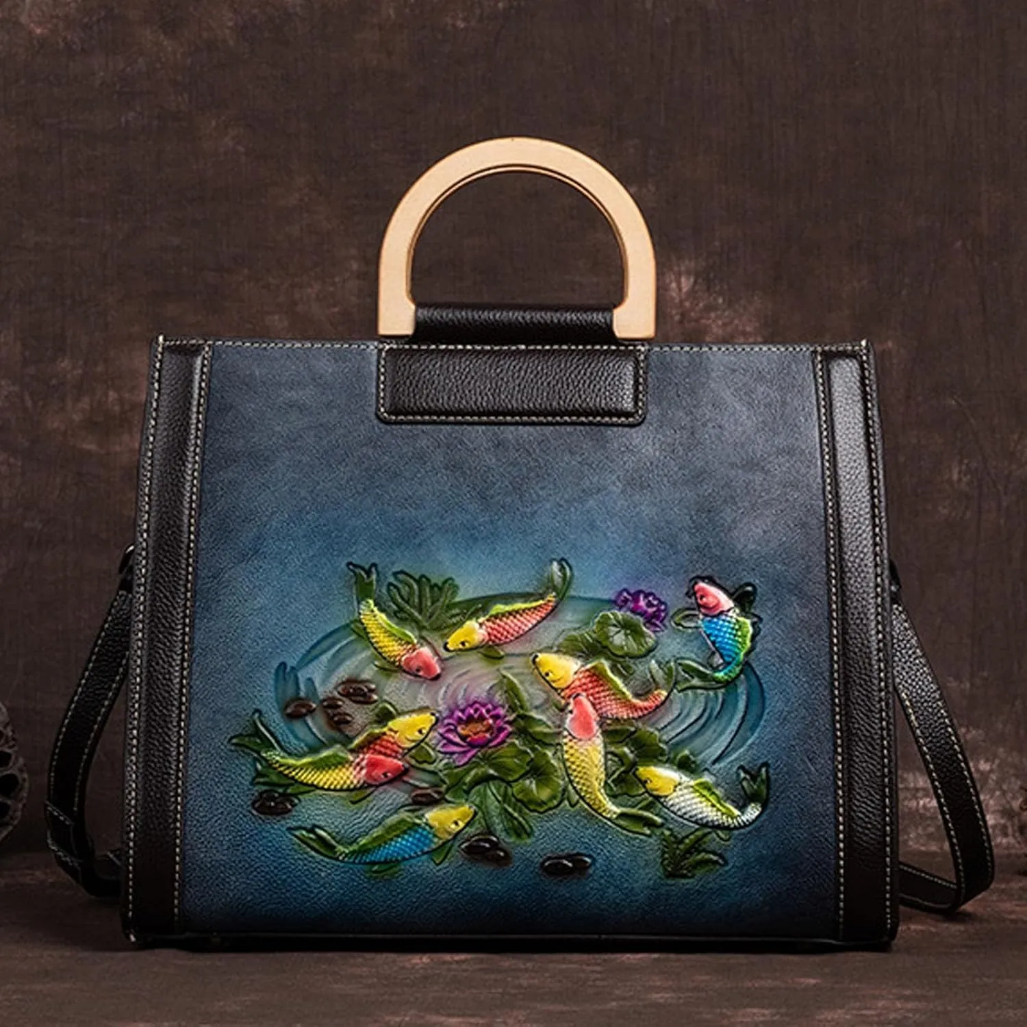 Women's Retro Crossbody Bag, Leather Shoulder Bag, Pure Hand-carved Handbag, Large Capacity Shoulder Bag