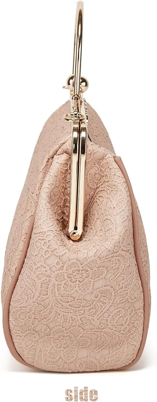 Women's Retro Handbag Kiss Lock Shoulder Purse PU Leather Tote Satchel with Lace