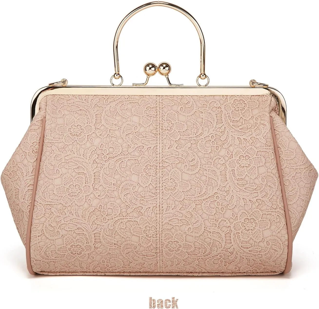 Women's Retro Handbag Kiss Lock Shoulder Purse PU Leather Tote Satchel with Lace