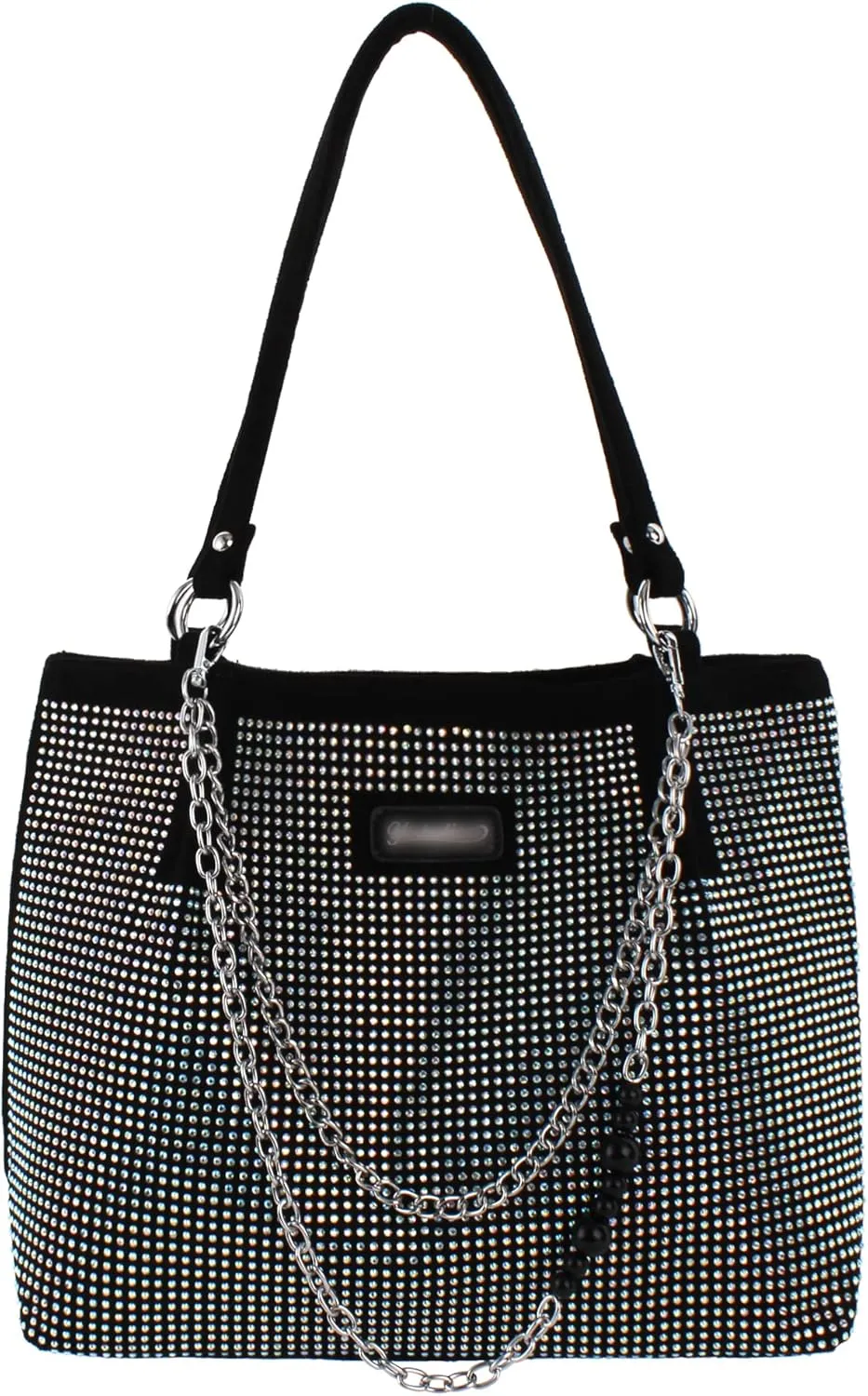 Womens Rhinestones Shoulder Tote Bag Faux Suede Crystal Glitter Handbag Top Handle with Chains Underarm Satchel