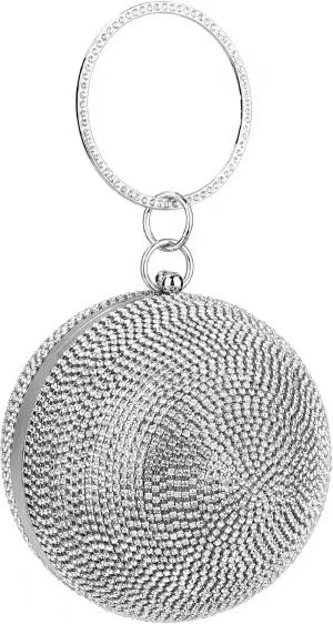 Women's Round Ball Crystal Clutch Purse Rhinestones Evening Handbag Sparkly Sequin Glitter Shoulder Bag Bridal Wedding Purse Crossbody Bag for Wedding Banquet Prom Cocktail Party Silver A