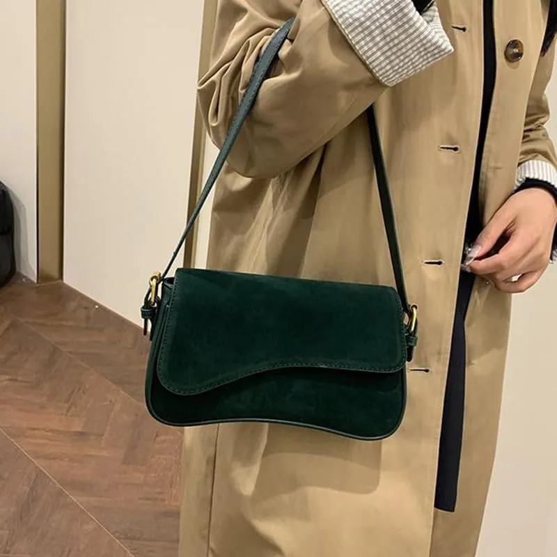 Women's Shoulder Bag Suede Handbag Underarm Purse Tote Bag Brown Suede Purse Y2K Crossbody Bag with 2 Removable Straps