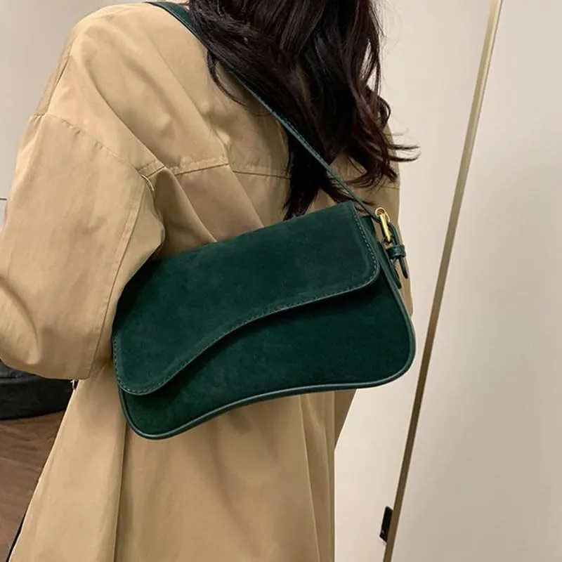Women's Shoulder Bag Suede Handbag Underarm Purse Tote Bag Brown Suede Purse Y2K Crossbody Bag with 2 Removable Straps
