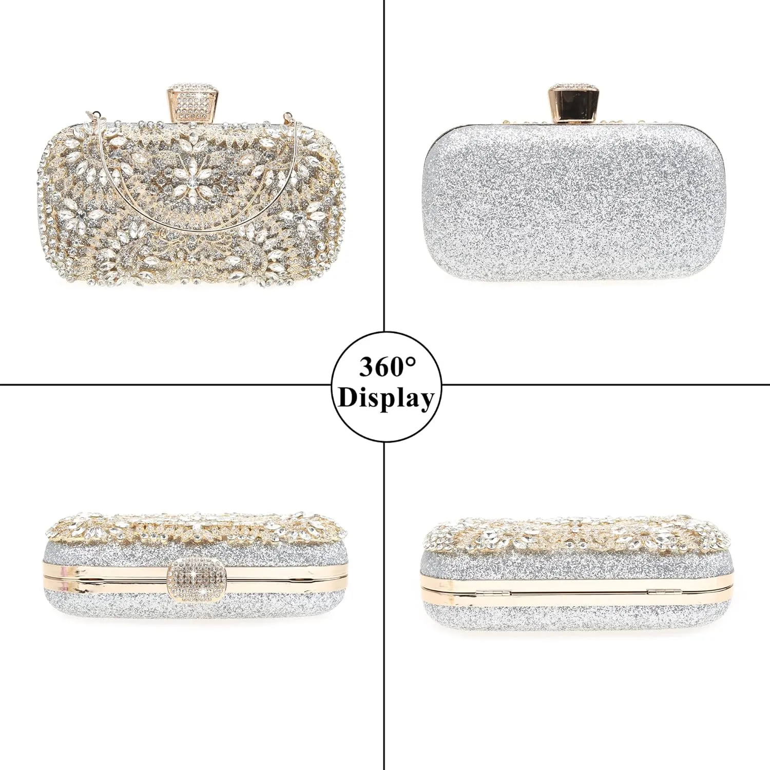 Womens Sparkly Rhinestone Crystal Clutch Bag Glitter Sequin Bridal Purse Evening Handbag for Wedding Party Prom