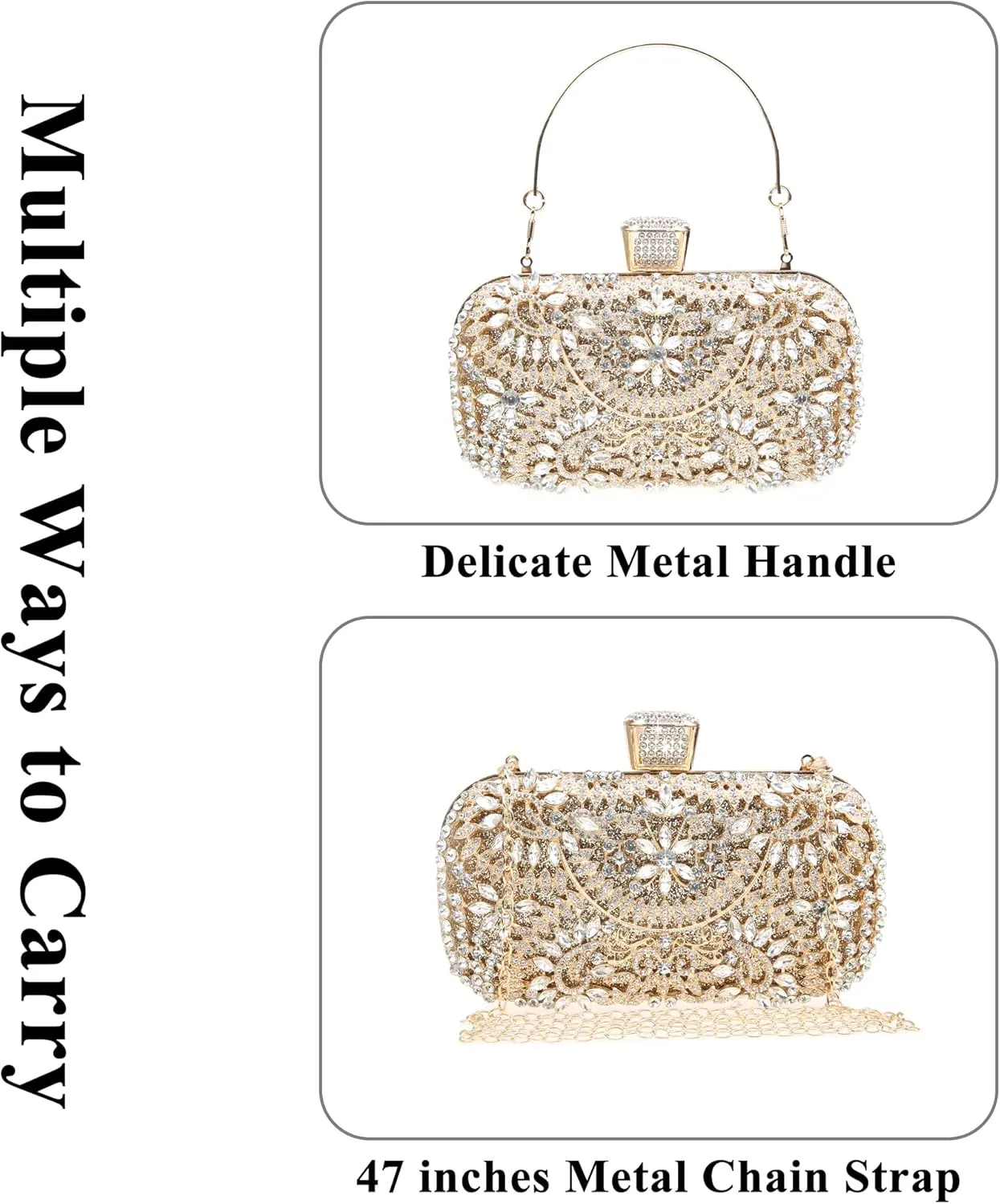 Womens Sparkly Rhinestone Crystal Clutch Bag Glitter Sequin Bridal Purse Evening Handbag for Wedding Party Prom