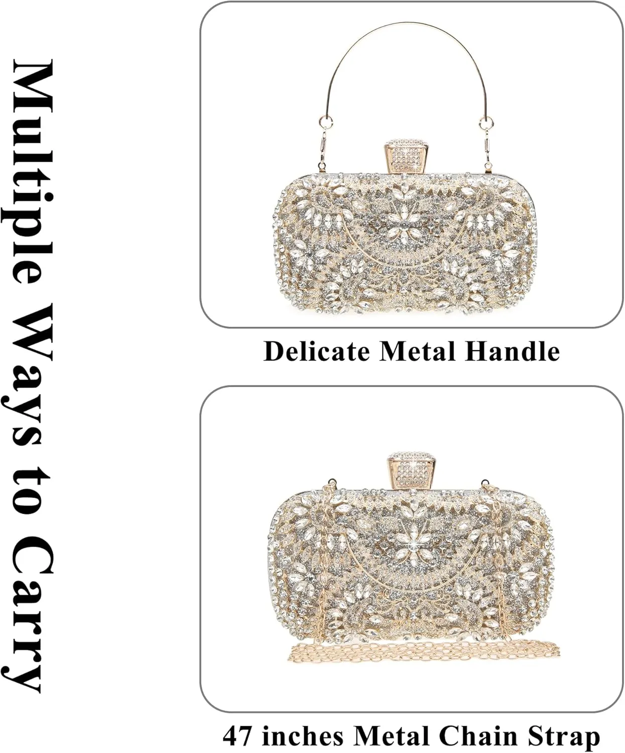 Womens Sparkly Rhinestone Crystal Clutch Bag Glitter Sequin Bridal Purse Evening Handbag for Wedding Party Prom