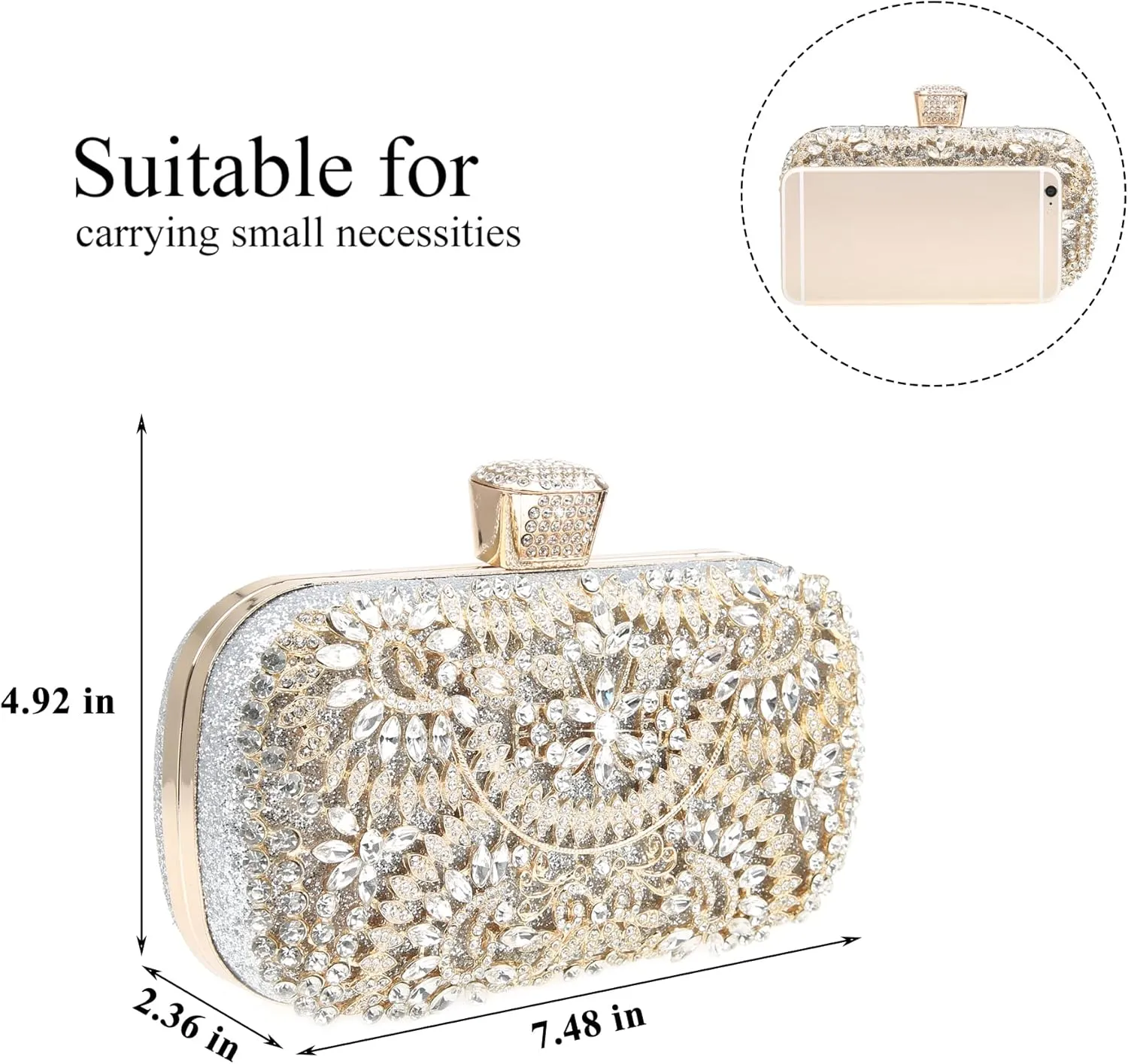 Womens Sparkly Rhinestone Crystal Clutch Bag Glitter Sequin Bridal Purse Evening Handbag for Wedding Party Prom