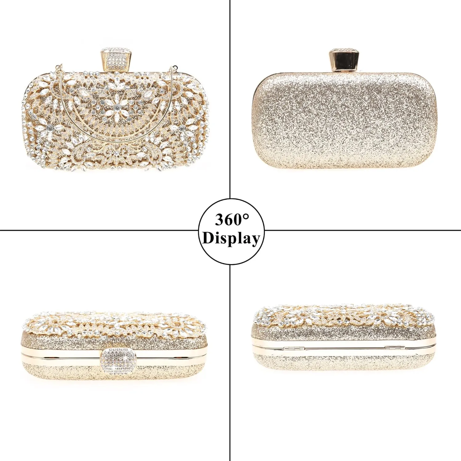 Womens Sparkly Rhinestone Crystal Clutch Bag Glitter Sequin Bridal Purse Evening Handbag for Wedding Party Prom