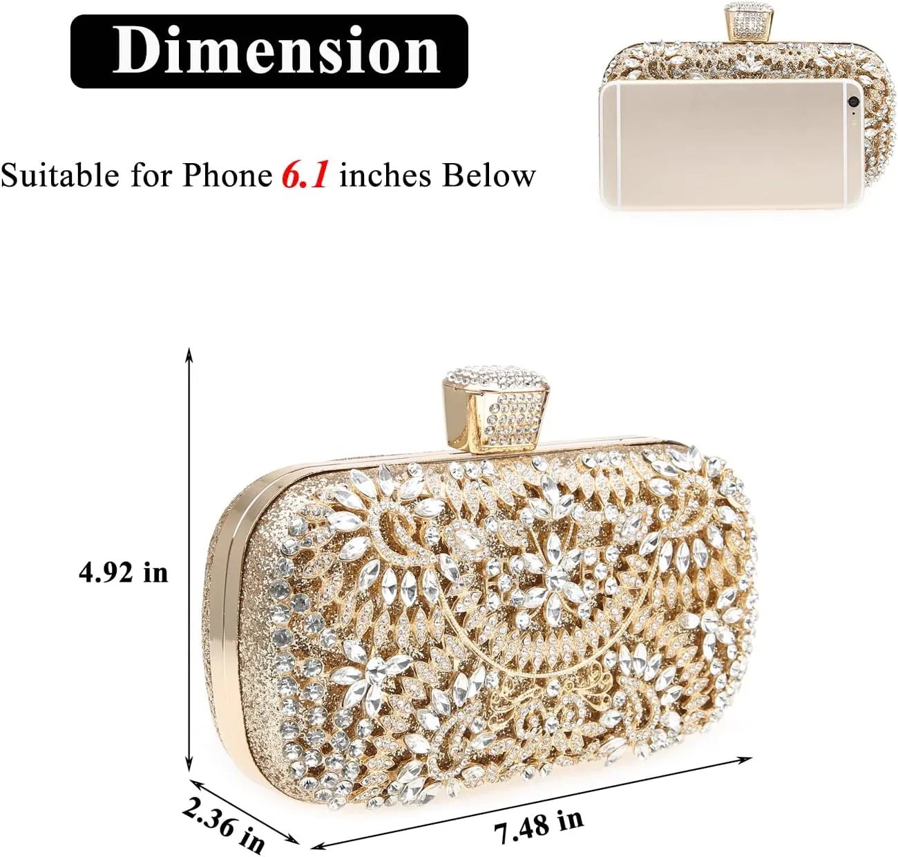 Womens Sparkly Rhinestone Crystal Clutch Bag Glitter Sequin Bridal Purse Evening Handbag for Wedding Party Prom