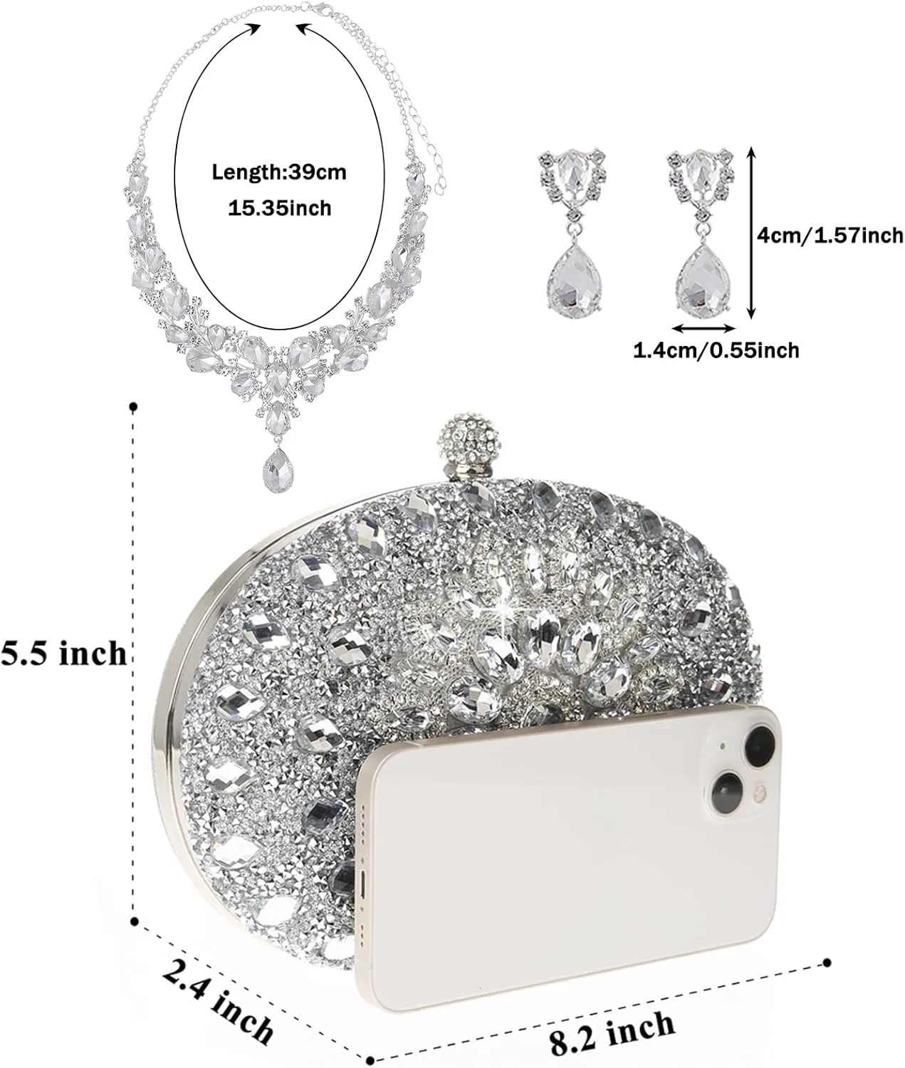 Womens Sparkly Rhinestone Glitter Clutch Purse Evening Handbag Shoulder Bag for Wedding Party Prom