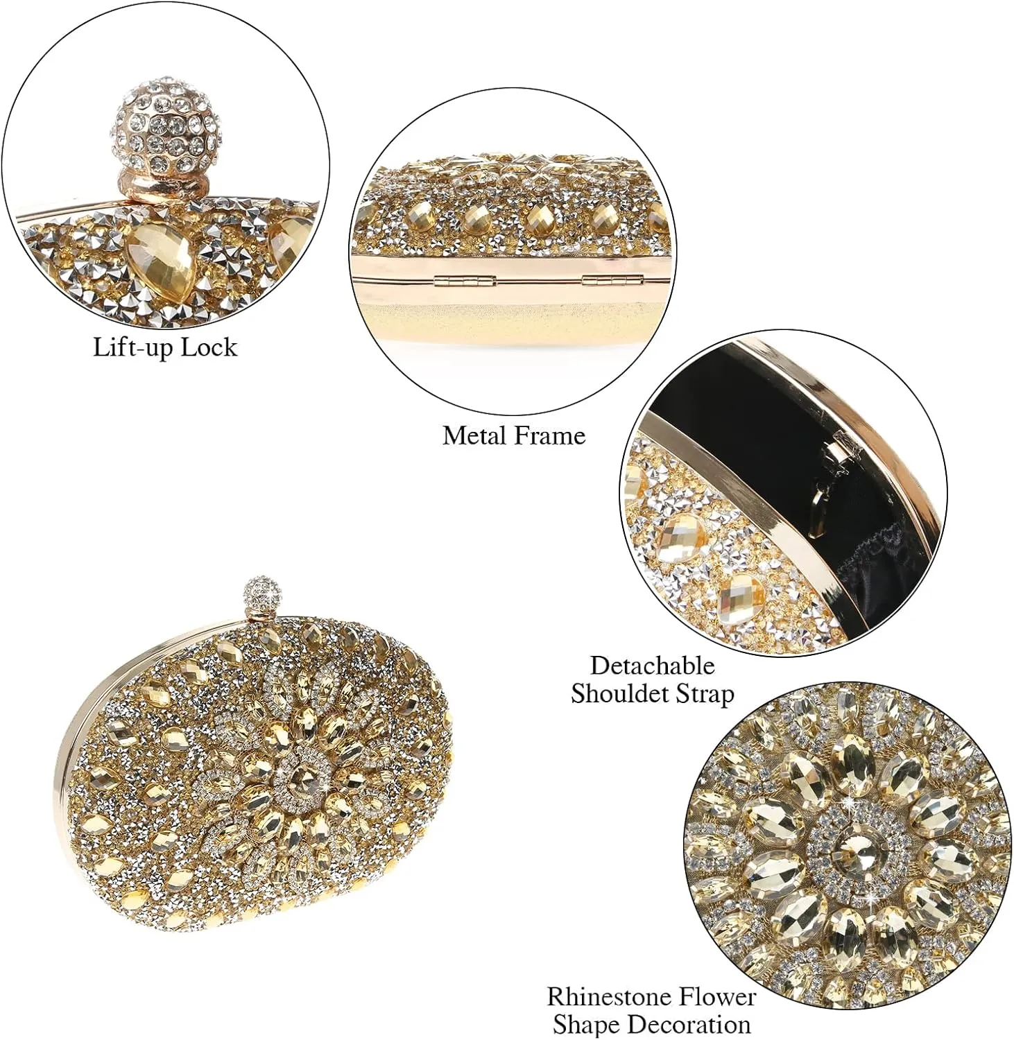 Womens Sparkly Rhinestone Glitter Clutch Purse Evening Handbag Shoulder Bag for Wedding Party Prom