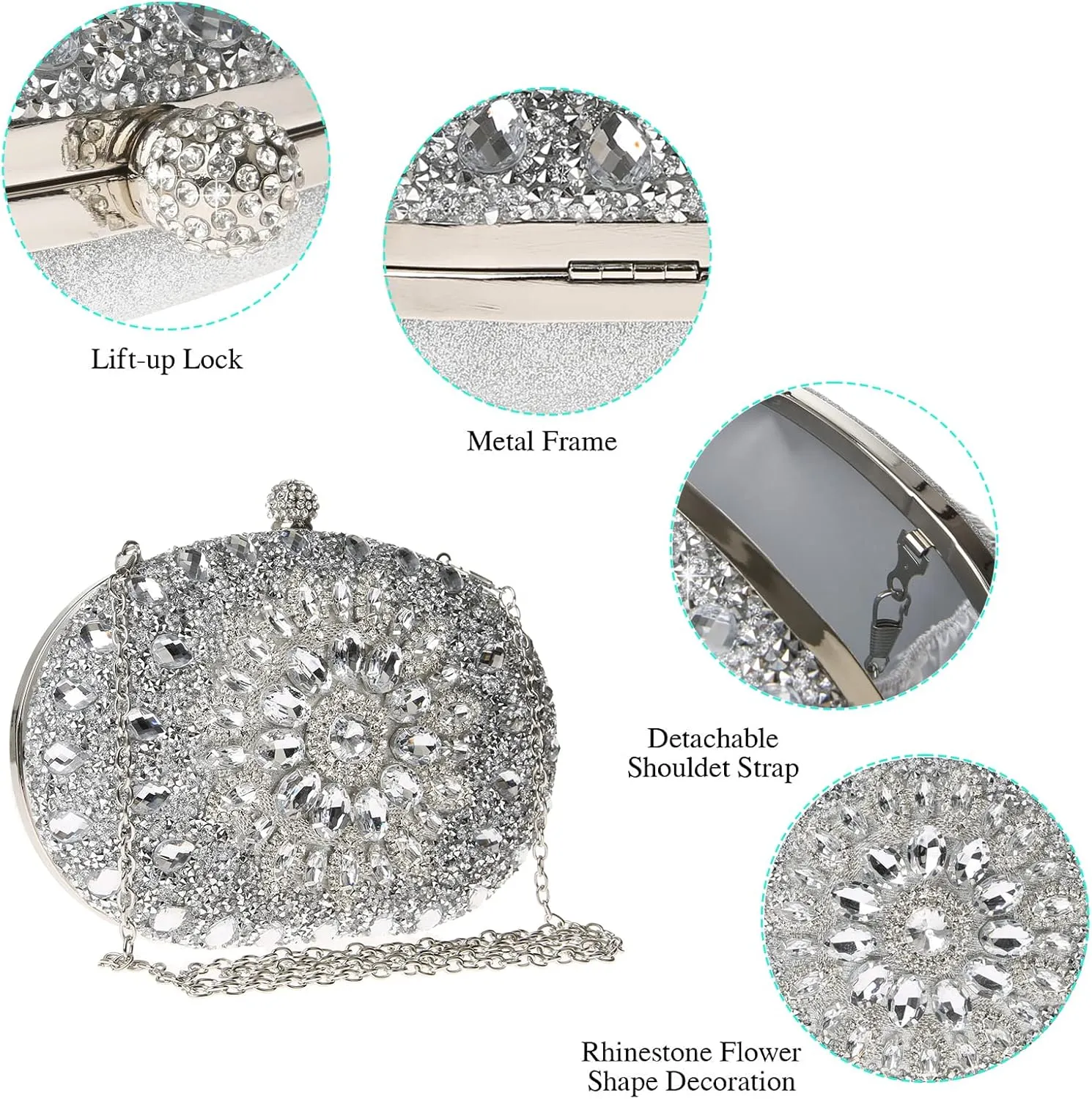 Womens Sparkly Rhinestone Glitter Clutch Purse Evening Handbag Shoulder Bag for Wedding Party Prom