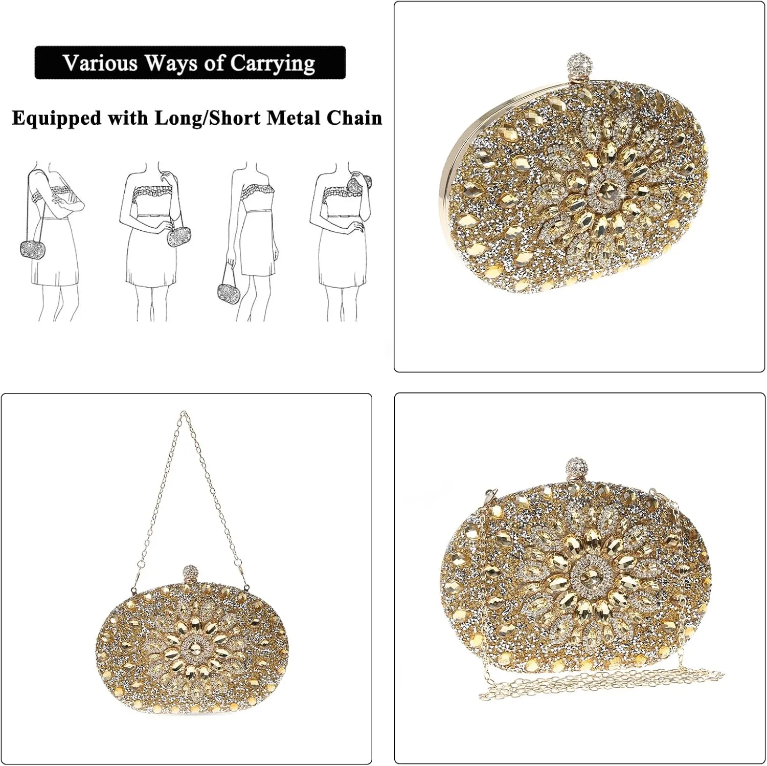 Womens Sparkly Rhinestone Glitter Clutch Purse Evening Handbag Shoulder Bag for Wedding Party Prom