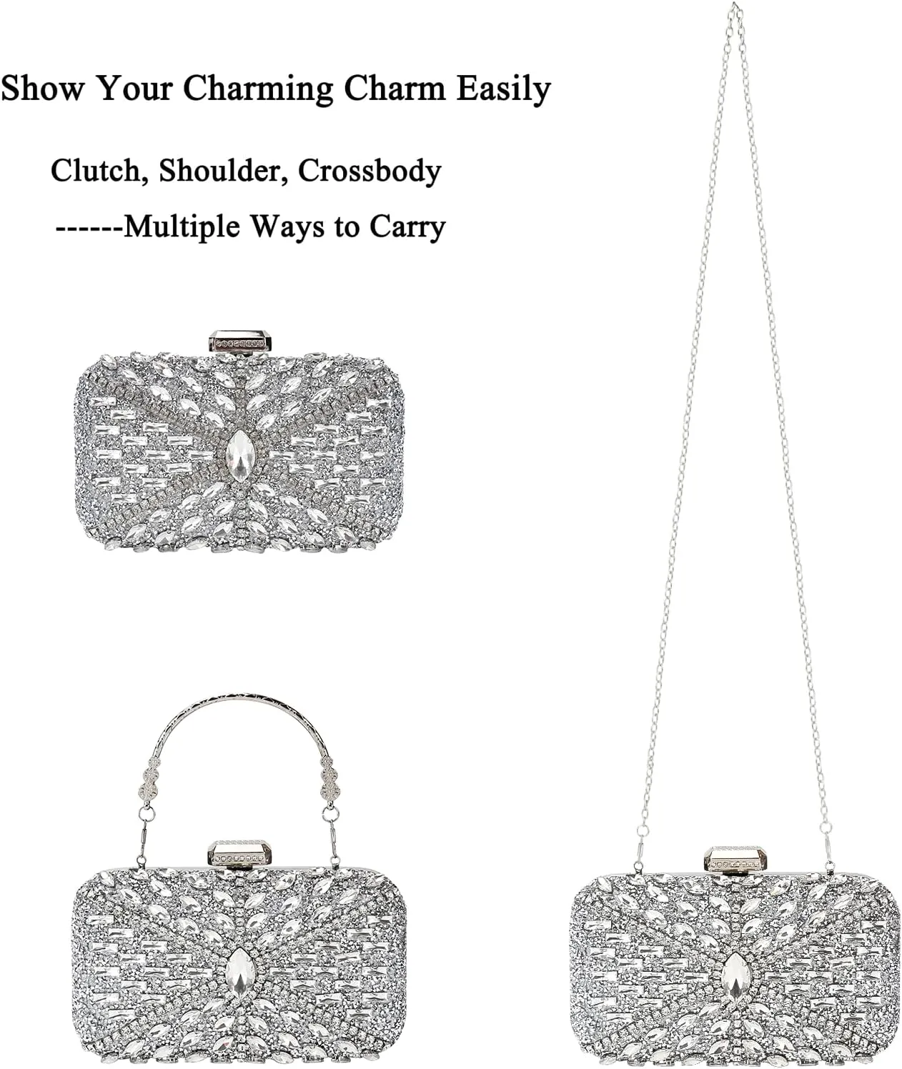 Womens Sparkly Rhinestone Sequin Glitter bag Clutch Evening Handbag Shoulder Bags Purse for Wedding Party Prom