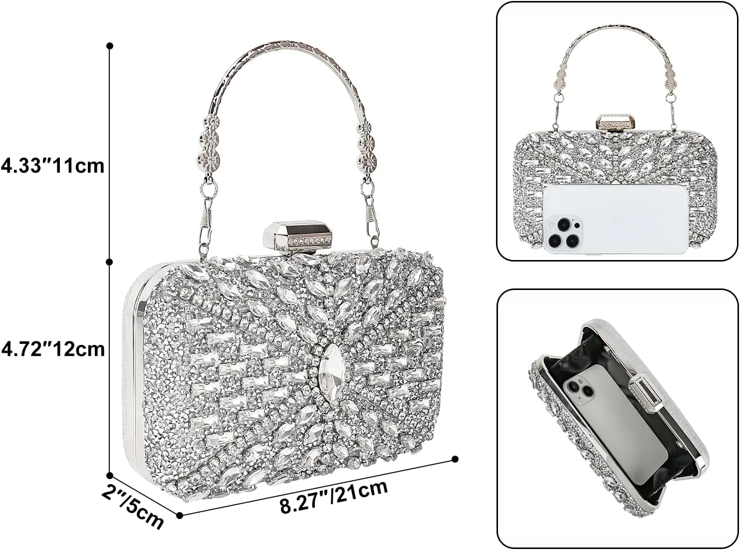 Womens Sparkly Rhinestone Sequin Glitter bag Clutch Evening Handbag Shoulder Bags Purse for Wedding Party Prom