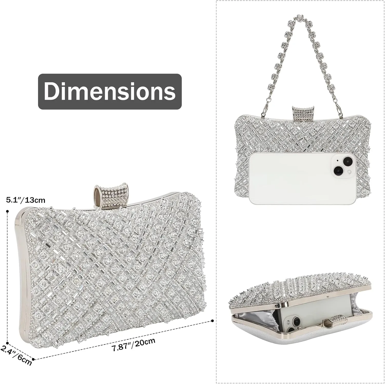 Womens Sparkly Rhinestone Sequin Glitter bag Clutch Evening Handbag Shoulder Bags Purse for Wedding Party Prom