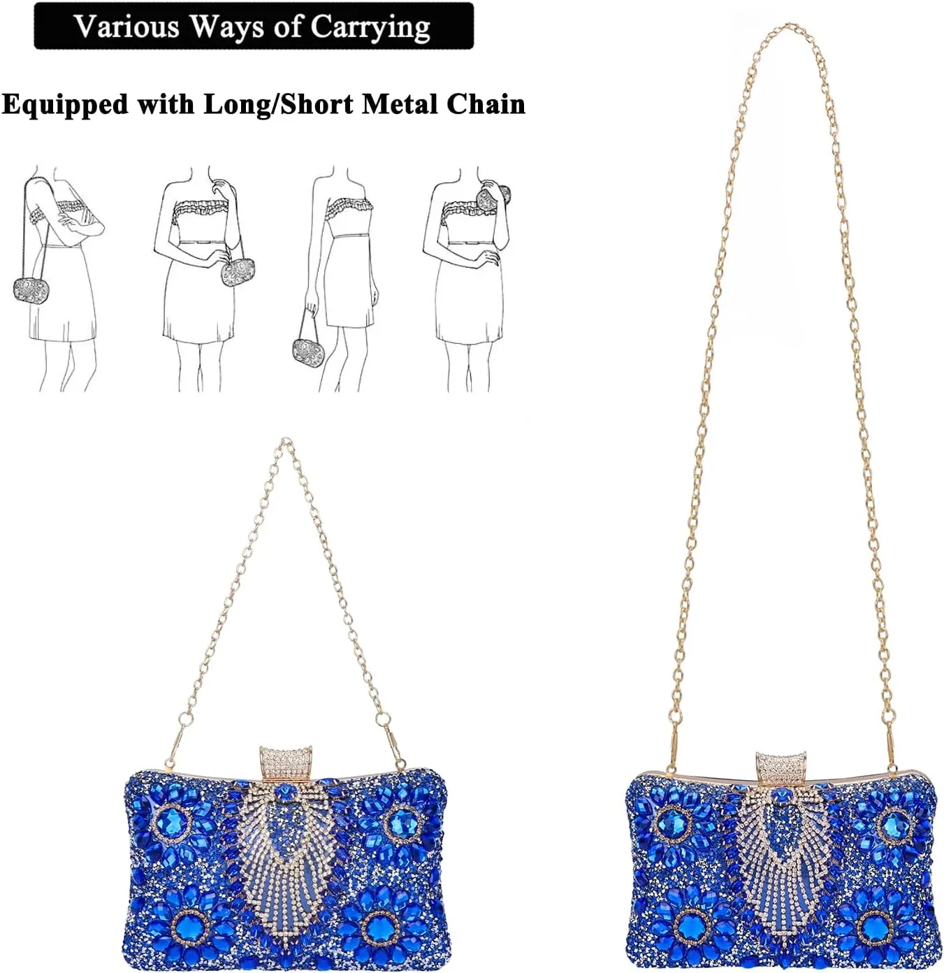 Womens Sparkly Rhinestone Sequin Glitter bag Clutch Evening Handbag Shoulder Bags Purse for Wedding Party Prom