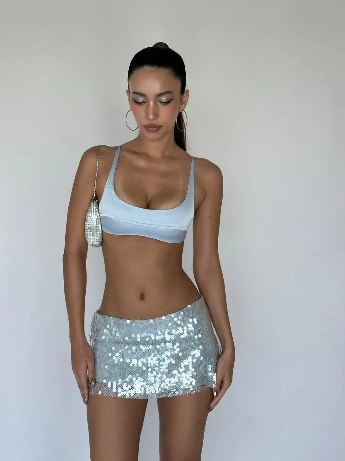 Women's Sparkly Sequins Bodycon Mini Skirts Sexy Side Split Tie Up Low Rise Skirt Fashion Short Hip Party Skirt
