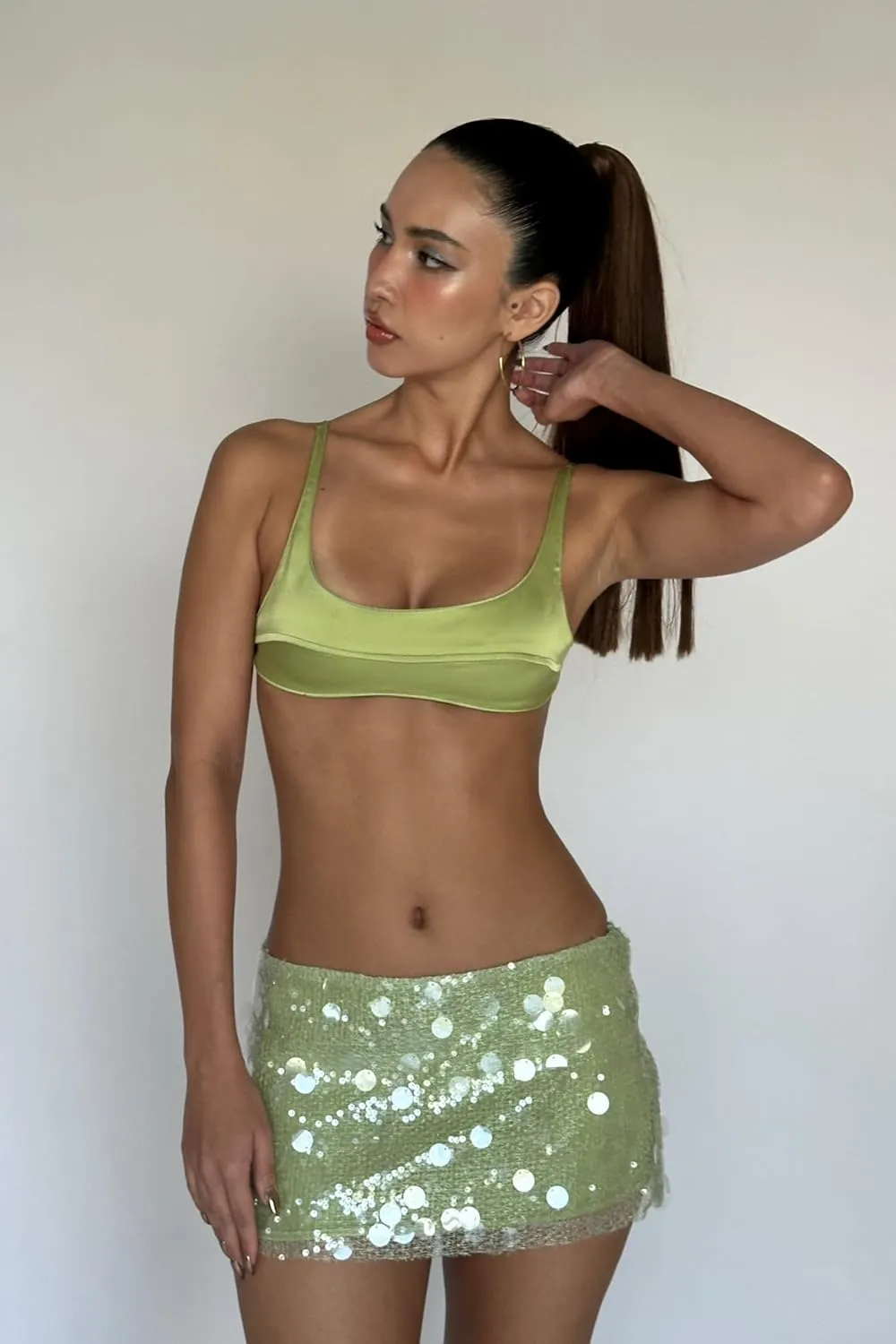 Women's Sparkly Sequins Bodycon Mini Skirts Sexy Side Split Tie Up Low Rise Skirt Fashion Short Hip Party Skirt