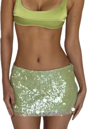 Women's Sparkly Sequins Bodycon Mini Skirts Sexy Side Split Tie Up Low Rise Skirt Fashion Short Hip Party Skirt