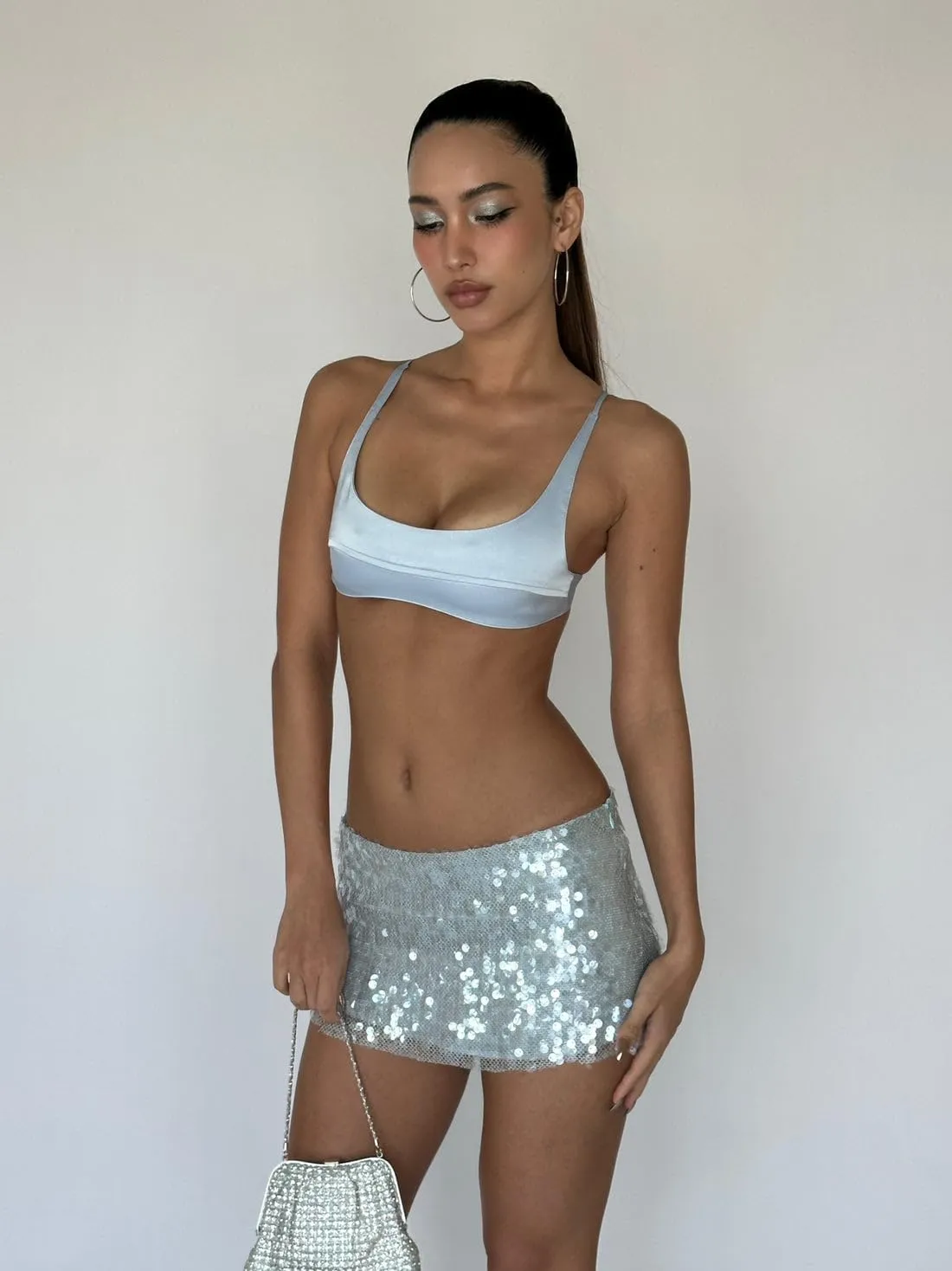 Women's Sparkly Sequins Bodycon Mini Skirts Sexy Side Split Tie Up Low Rise Skirt Fashion Short Hip Party Skirt