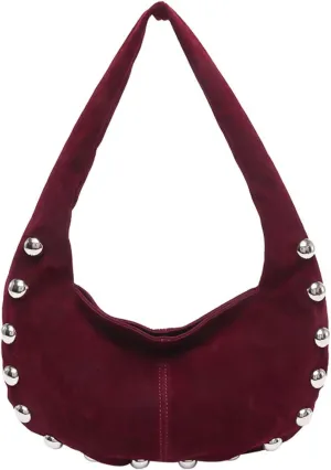 Women's Suede Bag Brown Suede Bag Studded Handbag Vintage Suede Crossbody suede tote bag for women
