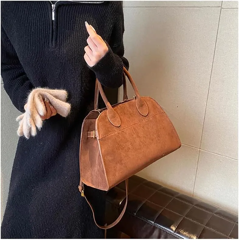 Womens Suede Tote Bag, Faux Leather Tote Bag for Women Vintage Top Handle Bag Fashion Retro Shoulder Satchel Bag