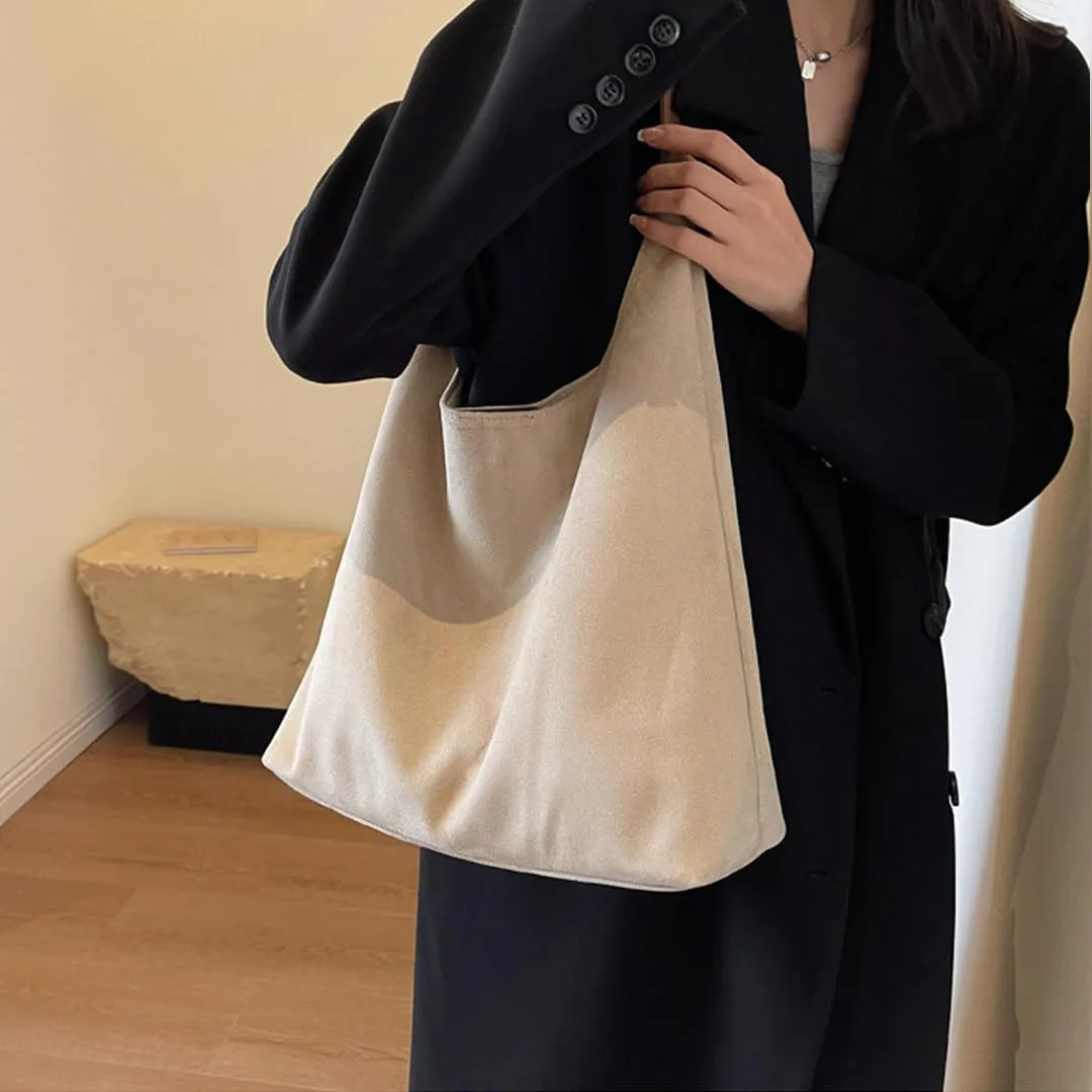Women's Suede Tote Bag Retro Slouchy Bags Large Shoulder Tote Bag Suede Hobo Shoulder Bag for Travel College Work