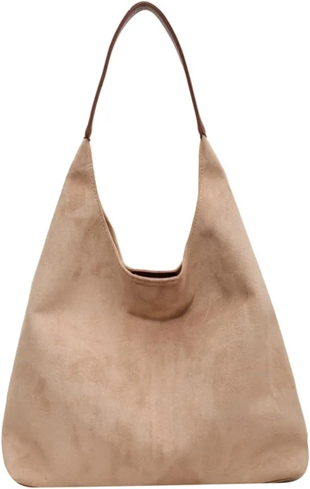 Women's Suede Tote Bag Retro Slouchy Bags Large Shoulder Tote Bag Suede Hobo Shoulder Bag for Travel College Work