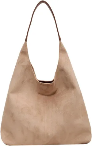 Women's Suede Tote Bag Retro Slouchy Bags Large Shoulder Tote Bag Suede Hobo Shoulder Bag for Travel College Work