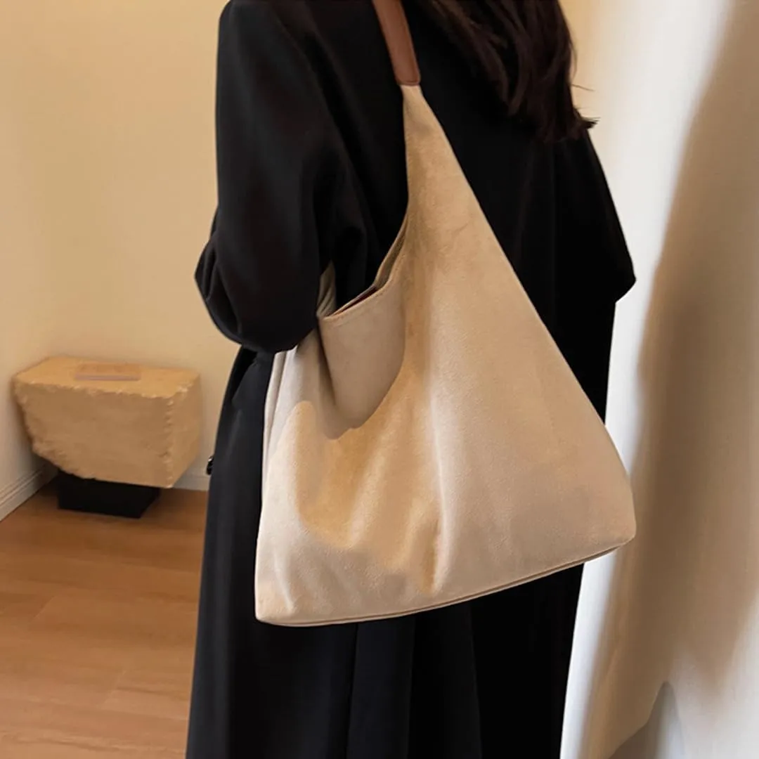 Women's Suede Tote Bag Retro Slouchy Bags Large Shoulder Tote Bag Suede Hobo Shoulder Bag for Travel College Work