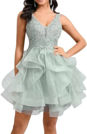 Women's Sweetheart Homecoming Dress Tulle Lace Appliques A Line Cocktail Dresses for Teens Quinceanera DAMA Dress