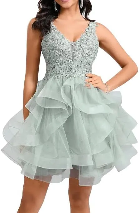 Women's Sweetheart Homecoming Dress Tulle Lace Appliques A Line Cocktail Dresses for Teens Quinceanera DAMA Dress