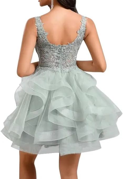 Women's Sweetheart Homecoming Dress Tulle Lace Appliques A Line Cocktail Dresses for Teens Quinceanera DAMA Dress