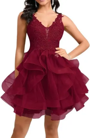 Women's Sweetheart Homecoming Dress Tulle Lace Appliques A Line Cocktail Dresses for Teens Quinceanera DAMA Dress