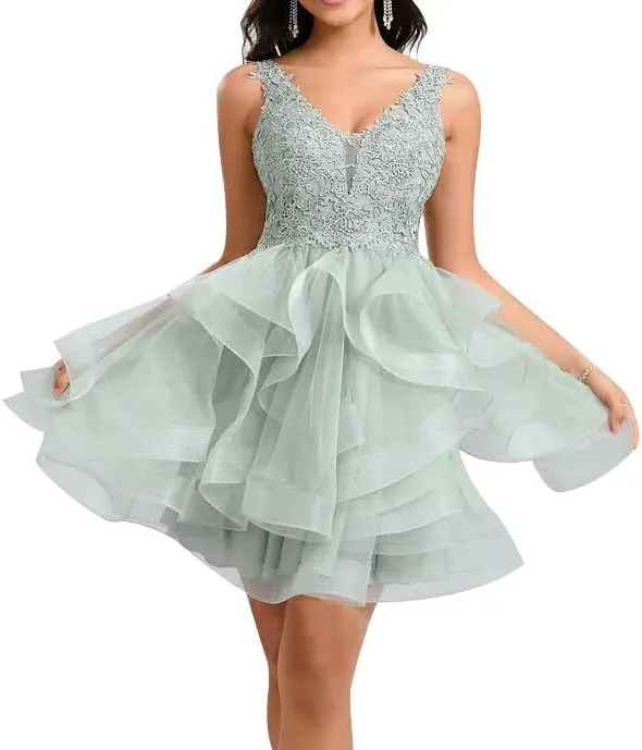 Women's Sweetheart Homecoming Dress Tulle Lace Appliques A Line Cocktail Dresses for Teens Quinceanera DAMA Dress