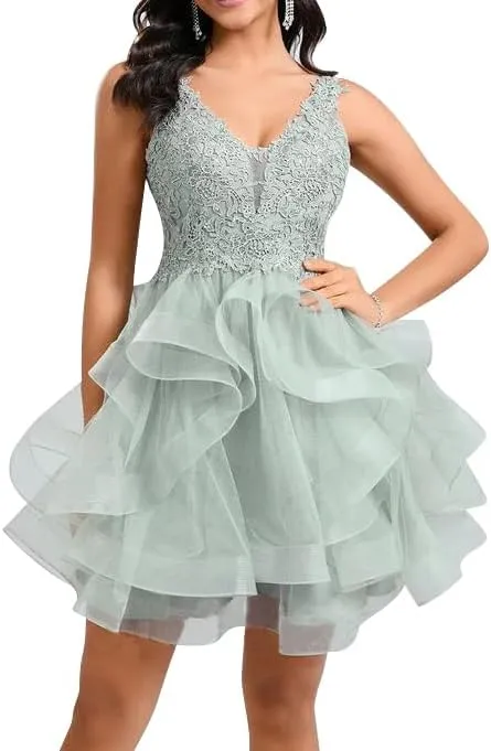 Women's Sweetheart Homecoming Dress Tulle Lace Appliques A Line Cocktail Dresses for Teens Quinceanera DAMA Dress